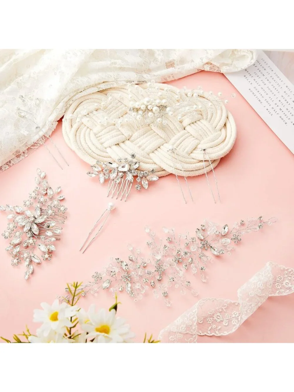 Elegant Wedding Hair Accessories Set - 44 Faux Pearl & Crystal Comb Clips for
